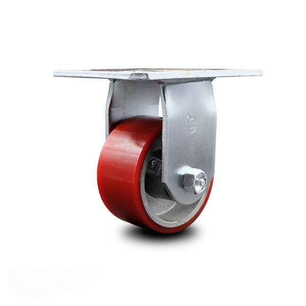 4 Inch Heavy Duty Red Poly on Cast Iron Rigid Caster with Ball Bearing SCC
